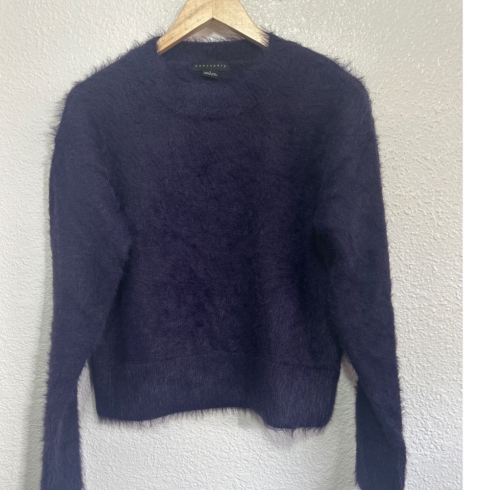 NWOT Sanctuary Womens Eyelash Knit Fuzzy Sweater Purple Crew Neck Size S - Picture 1 of 6